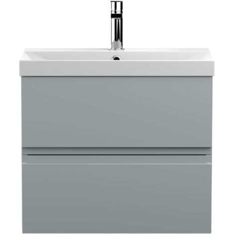 Hudson Reed Urban Wall Hung 2-Drawer Vanity Unit with Basin 3 Satin Grey - 600mm Wide