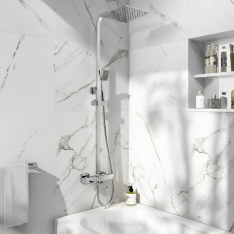 Orbit Squaro Thermostatic Rigid Riser Shower Kit with Bath Filler - Chrome (1/4)