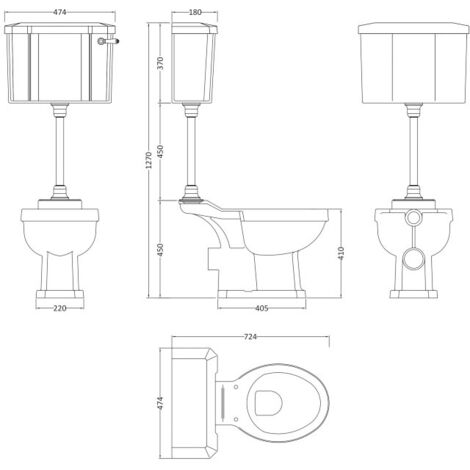 Hudson Reed Richmond Mid Level Pan with Lever Cistern and Flush Pipe Kit - Excluding Seat