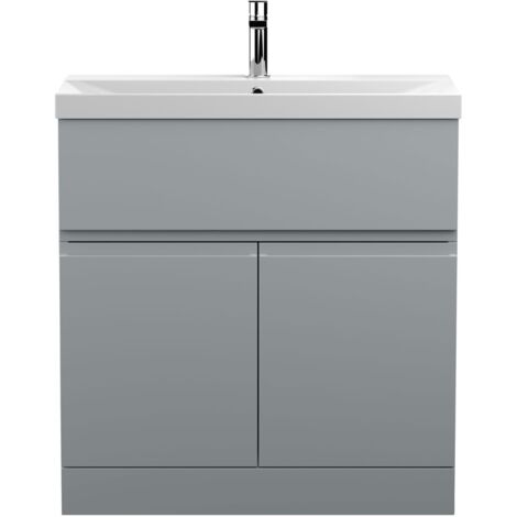 Hudson Reed Urban Floor Standing 2-Door Vanity Unit with Basin 3 Satin Grey - 800mm Wide (1/5)