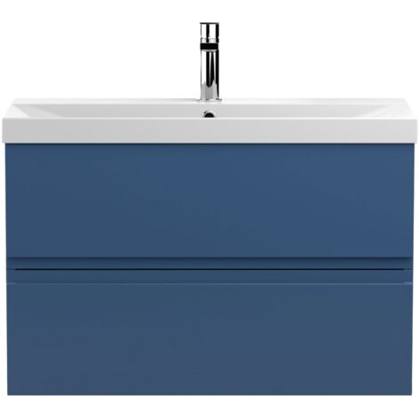 Hudson Reed Urban Wall Hung 2-Drawer Vanity Unit with Basin 3 Satin Blue - 800mm Wide (1/5)