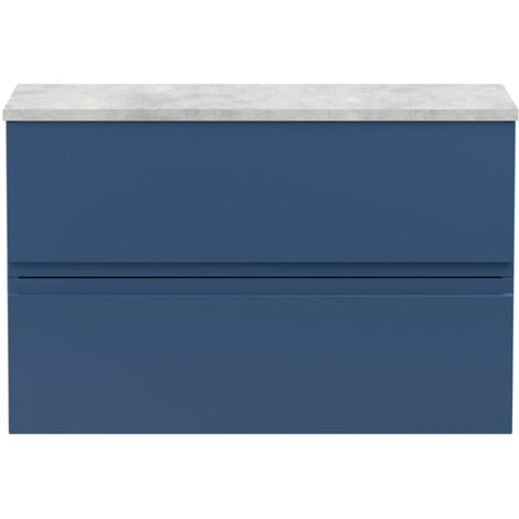 Hudson Reed Urban Wall Hung 2-Drawer Vanity Unit with Ballato Grey Worktop 800mm Wide - Satin Blue (1/5)