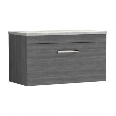Nuie Athena Wall Hung 1-Drawer Vanity Unit with Grey Worktop 800mm Wide - Anthracite Woodgrain (1/5)