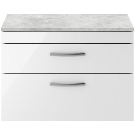 Nuie Athena Wall Hung 2-Drawer Vanity Unit with Grey Worktop 800mm Wide - Gloss White (1/5)