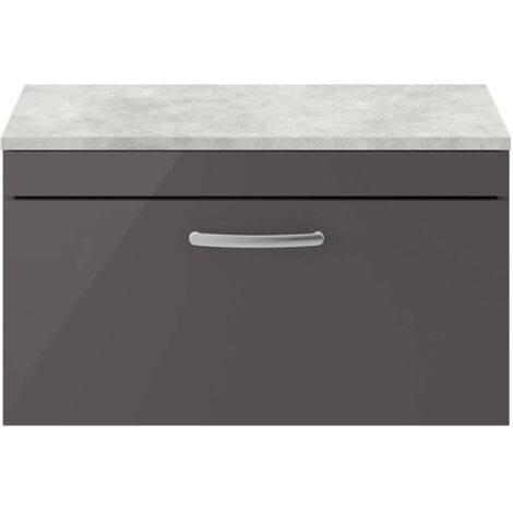 Nuie Athena Wall Hung 1-Drawer Vanity Unit with Grey Worktop 800mm Wide - Gloss Grey (1/5)