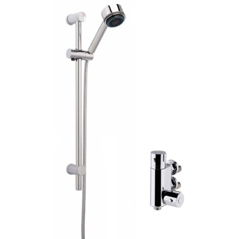 Nuie Vertical Thermostatic Bar Shower Valve with Multi Function Slider Rail Kit - Chrome (1/2)