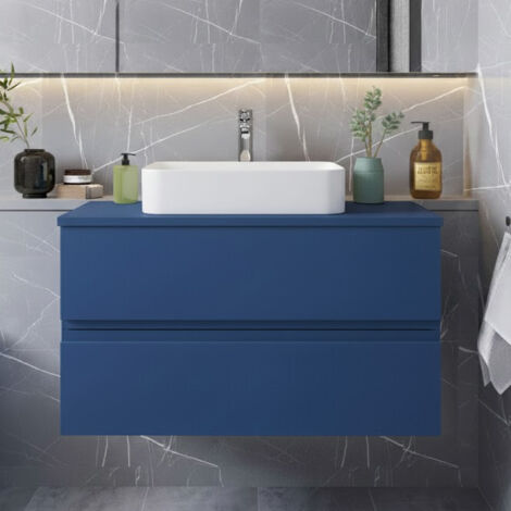 Hudson Reed Urban Wall Hung 2-Drawer Vanity Unit with Worktop 800mm Wide - Satin Blue (1/5)