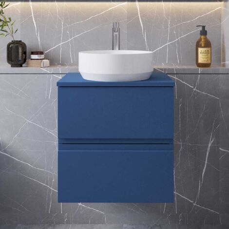 Hudson Reed Urban Wall Hung 2-Drawer Vanity Unit with Worktop 500mm Wide - Satin Blue