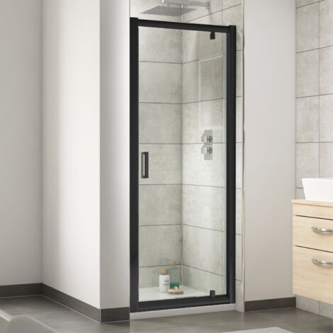 Nuie Pacific Black Profile Pivot Shower Door 760mm Wide - 6mm Glass