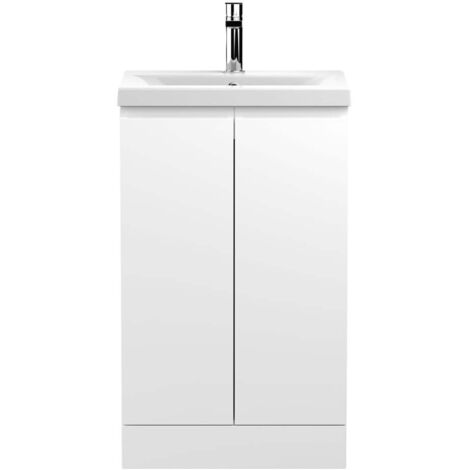 Hudson Reed Urban Floor Standing 2-Door Vanity Unit with Basin 1 Satin White - 500mm Wide