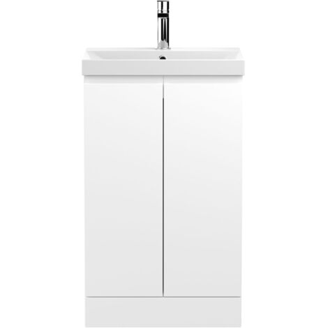 Hudson Reed Urban Floor Standing 2-Door Vanity Unit with Basin 3 Satin White - 500mm Wide (1/5)