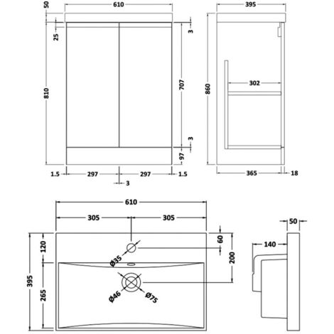 Hudson Reed Urban Floor Standing 2-Door Vanity Unit with Basin 3 Satin ...