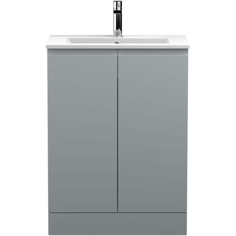 Hudson Reed Urban Floor Standing 2-Door Vanity Unit with Basin 2 Satin Grey - 600mm Wide (1/5)