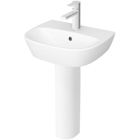 Vitra Zentrum Cloakroom Basin with Full Pedestal 450mm Wide - 1 Tap Hole (1/5)