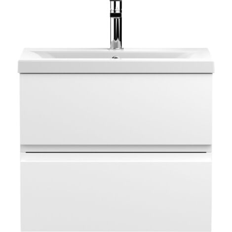 Hudson Reed Urban Wall Hung 2-Drawer Vanity Unit with Basin 1 Satin White - 600mm Wide