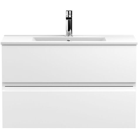 Hudson Reed Urban Wall Hung 2-Drawer Vanity Unit with Basin 2 Satin White - 800mm Wide