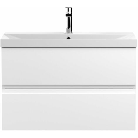 Hudson Reed Urban Wall Hung 2-Drawer Vanity Unit with Basin 3 Satin White - 800mm Wide