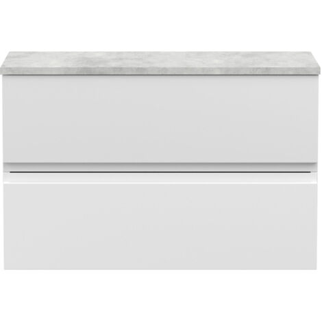 Hudson Reed Urban Wall Hung 2-Drawer Vanity Unit with Ballato Grey Worktop 800mm Wide - Satin White (1/6)