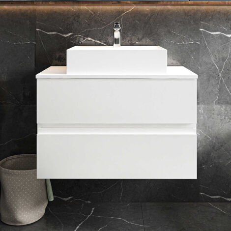 Hudson Reed Urban Wall Hung 2-Drawer Vanity Unit with Worktop 800mm Wide - Satin White