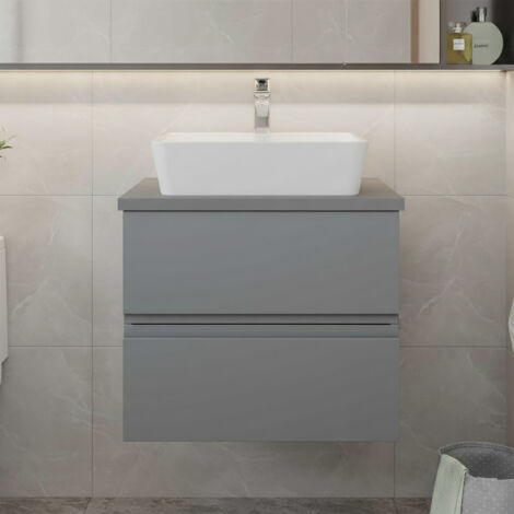 Hudson Reed Urban Wall Hung 2-Drawer Vanity Unit with Worktop 600mm Wide - Satin Grey (1/5)