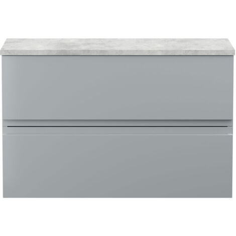 Hudson Reed Urban Wall Hung 2-Drawer Vanity Unit with Ballato Grey Worktop 800mm Wide - Satin Grey (1/5)