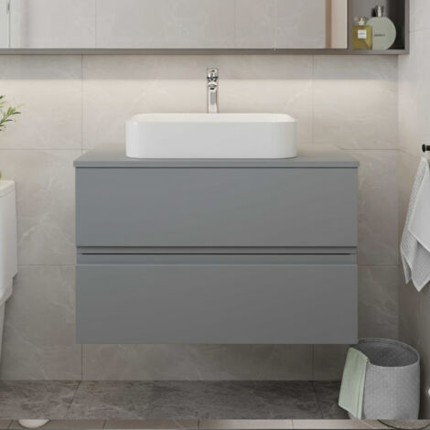 Hudson Reed Urban Wall Hung 2-Drawer Vanity Unit with Worktop 800mm Wide - Satin Grey