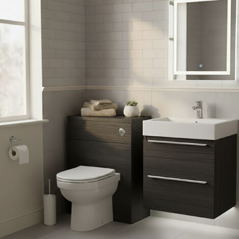 Hudson Reed Fusion Compact WC Unit with Coloured Worktop 600mm Wide - Charcoal Black Woodgrain (1/3)