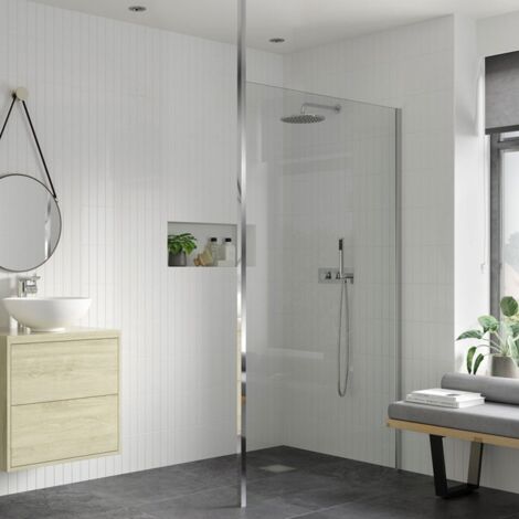 Signature Icon Wet Room Screen and Floor to Ceiling Pole 800mm Wide - 8mm Glass (1/2)