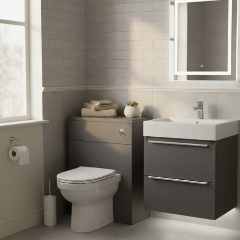 Hudson Reed Fusion Compact WC Unit with Coloured Worktop 600mm Wide - Gloss Grey (1/3)