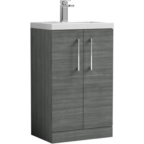 Nuie Arno Compact Floor Standing 2-Door Vanity Unit with Ceramic Basin 500mm Wide - Anthracite Woodgrain (1/5)