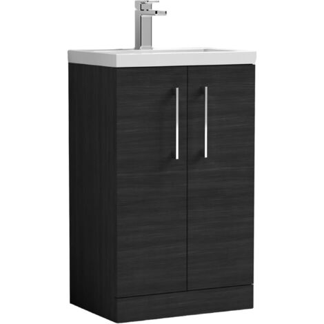 Nuie Arno Floor Standing 2-Door Vanity Unit with Polymarble Basin 500mm Wide - Hacienda Black