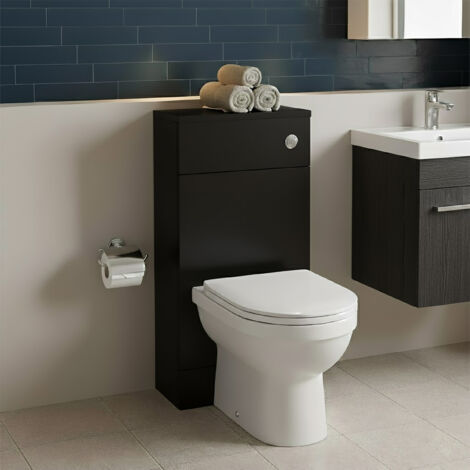 Hudson Reed Fusion Compact WC Unit with Coloured Worktop 500mm Wide - Charcoal Black Woodgrain (1/3)