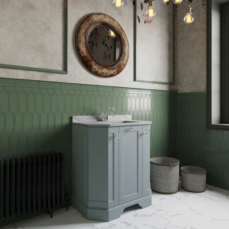 Hudson Reed Old London Angled Floor Standing Vanity Unit with 1TH Grey Marble Top Basin 750mm Wide - Storm Grey