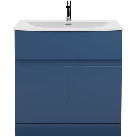 Hudson Reed Urban Floor Standing 2-Door Vanity Unit with Basin 4 Satin Blue - 800mm Wide (1/5)
