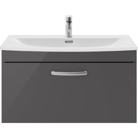 Nuie Athena Wall Hung 1-Drawer Vanity Unit with Basin-4 800mm Wide - Gloss Grey (1/5)