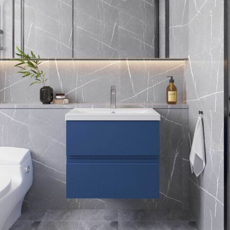 Hudson Reed Urban Satin Blue 600mm Wall Hung 2 Drawer Vanity Unit and Curved Ceramic Basin - URB304G (1/5)