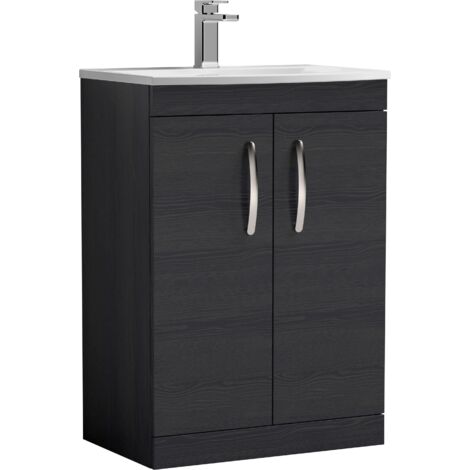 Nuie Athena Floor Standing 2-Door Vanity Unit with Basin-4 600mm Wide - Charcoal Black (1/5)