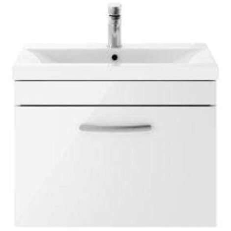 Nuie Athena Gloss White 600mm Wall Hung Single Drawer Vanity Unit and Curved Ceramic Basin - ATH041G (1/5)