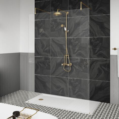 Hudson Reed Wet Room Screen with Brass Support Arms and Feet 1100mm Wide - 8mm Glass (1/3)