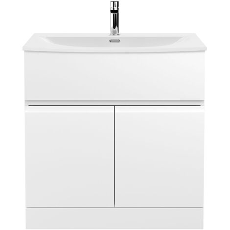 Hudson Reed Urban Satin White 800mm Floor Standing Vanity Unit and Curved Ceramic Basin - URB105G (1/5)