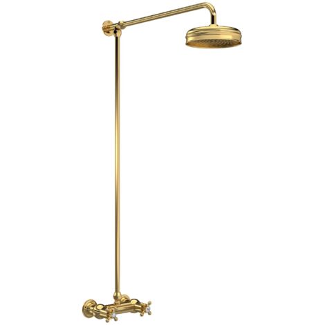 Hudson Reed Topaz Thermostatic Bar Shower Mixer and Rigid Riser with Fixed Head - Brushed Brass (1/2)