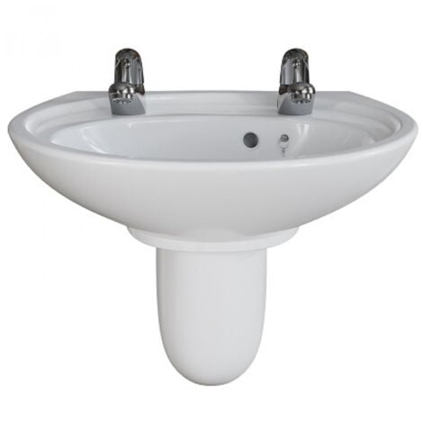 AKW Livenza Plus Basin and Semi Pedestal 450mm Wide - 2 Tap Hole