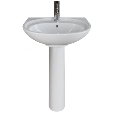 AKW Livenza Plus Basin with Full Pedestal 550mm Wide - 1 Tap Hole (1/2)