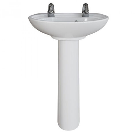AKW Livenza Plus Basin with Full Pedestal 550mm Wide - 2 Tap Hole (1/2)