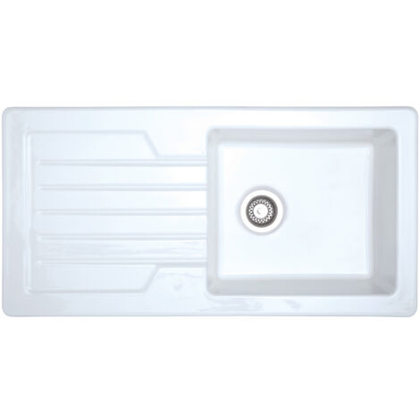 Prima Ceramic 1.0 Bowl Inset Kitchen Sink with Waste 1000mm L x 500mm W - Gloss White