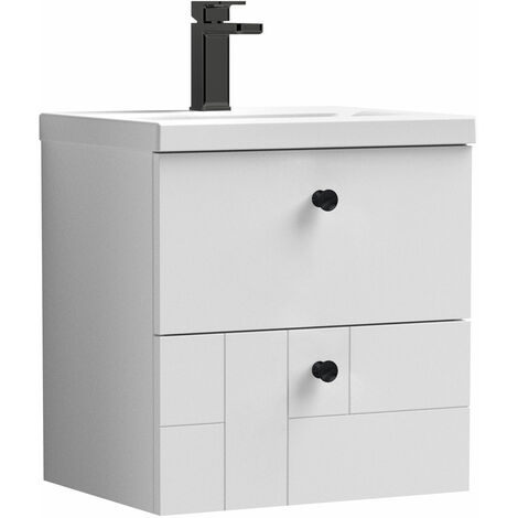 Quadra Pure Wall Hung Vanity Unit with Black Handles - 500mm Wide - Satin White