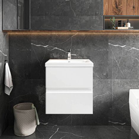 Hudson Reed Urban Wall Hung 2-Drawer Vanity Unit with Basin 4 Satin White - 500mm Wide (1/5)