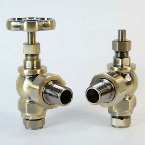 West Rosa Traditional Manual Radiator Valve and Lockshield Angled - Antique Brass (1/5)