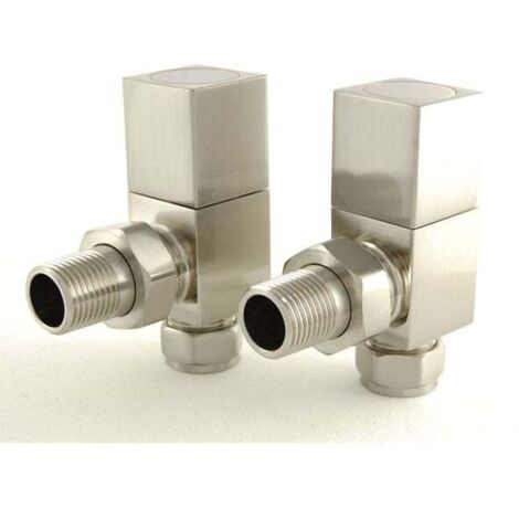 West Cubex Square Angled Radiator Valves Pair Satin Nickel