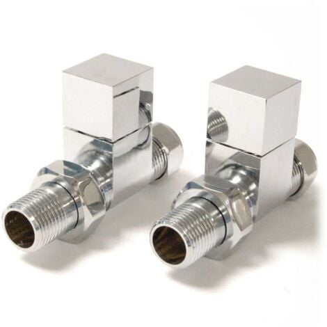 West Bloc Straight Square Radiator Valves Pair - Chrome